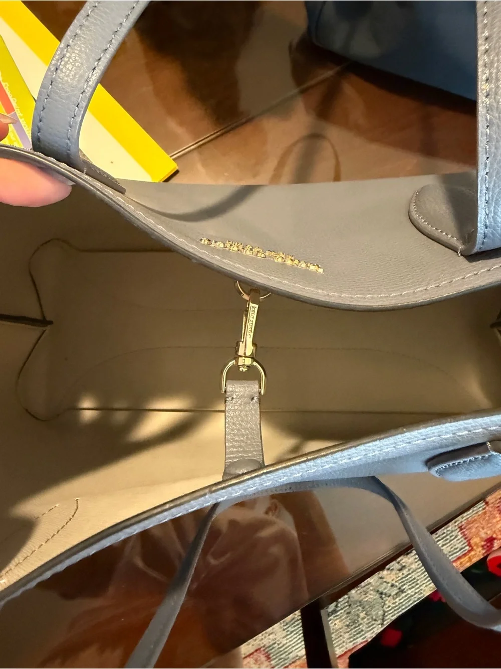 kate spade Gray Pebbled Leather Tote with Gold Logo